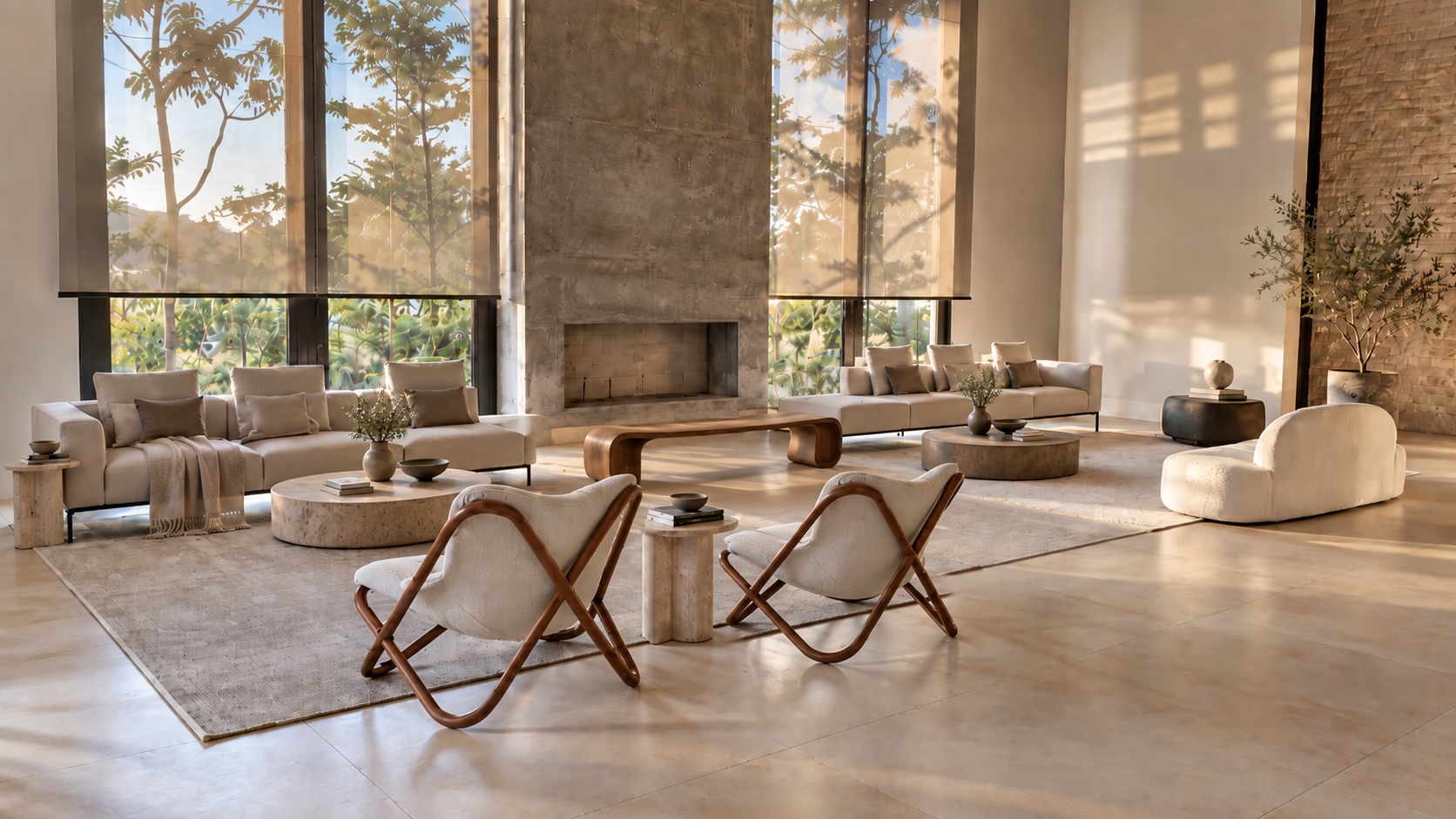 Sala de estar com pé-direito duplo de Casa Contrappunto