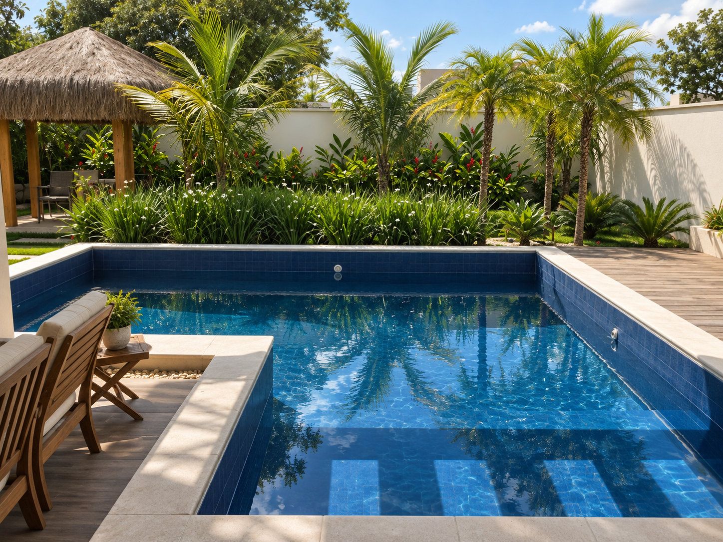 Pool with tropical garden and gazebo at Casa Prima